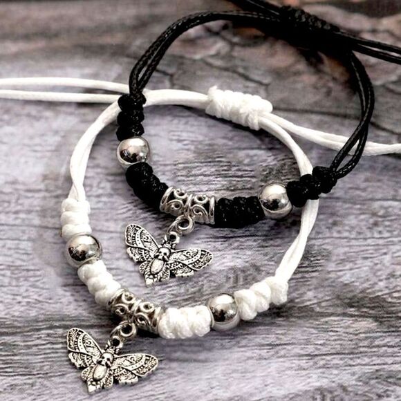 HALLOWEEN SALE Goth Matching Death Moth Bracelets - Picture 2 of 4